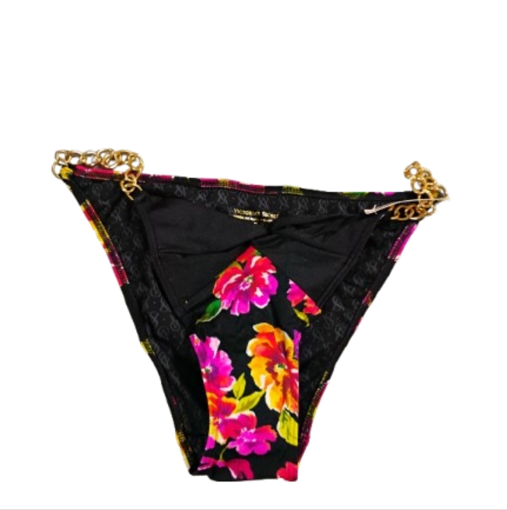 NWT Victoria's Secret Gold Chain Floral Bikini Bottom Sz Small